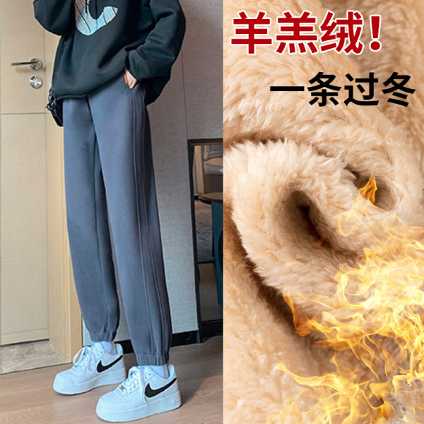 孕妇冬季加厚羊羔绒华棉双层托腹卫裤运动裤直筒裤束脚裤灯笼裤