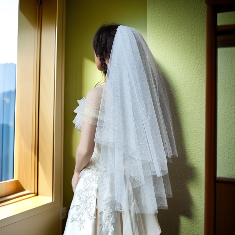 新娘结婚头纱头饰主婚纱星空亮晶晶细闪超仙森系旅拍多层蓬蓬纱