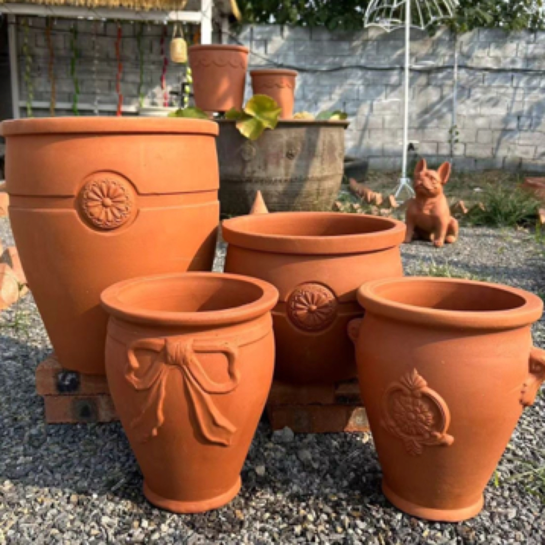 大号红陶浮雕花盆大口径花园园艺景观种树盆栽绿植特大号无釉透气