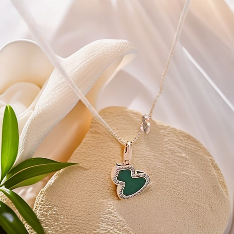 重金版）18K金镶嵌孔雀石葫芦套链 气质轻奢时尚百搭绿色麒麟