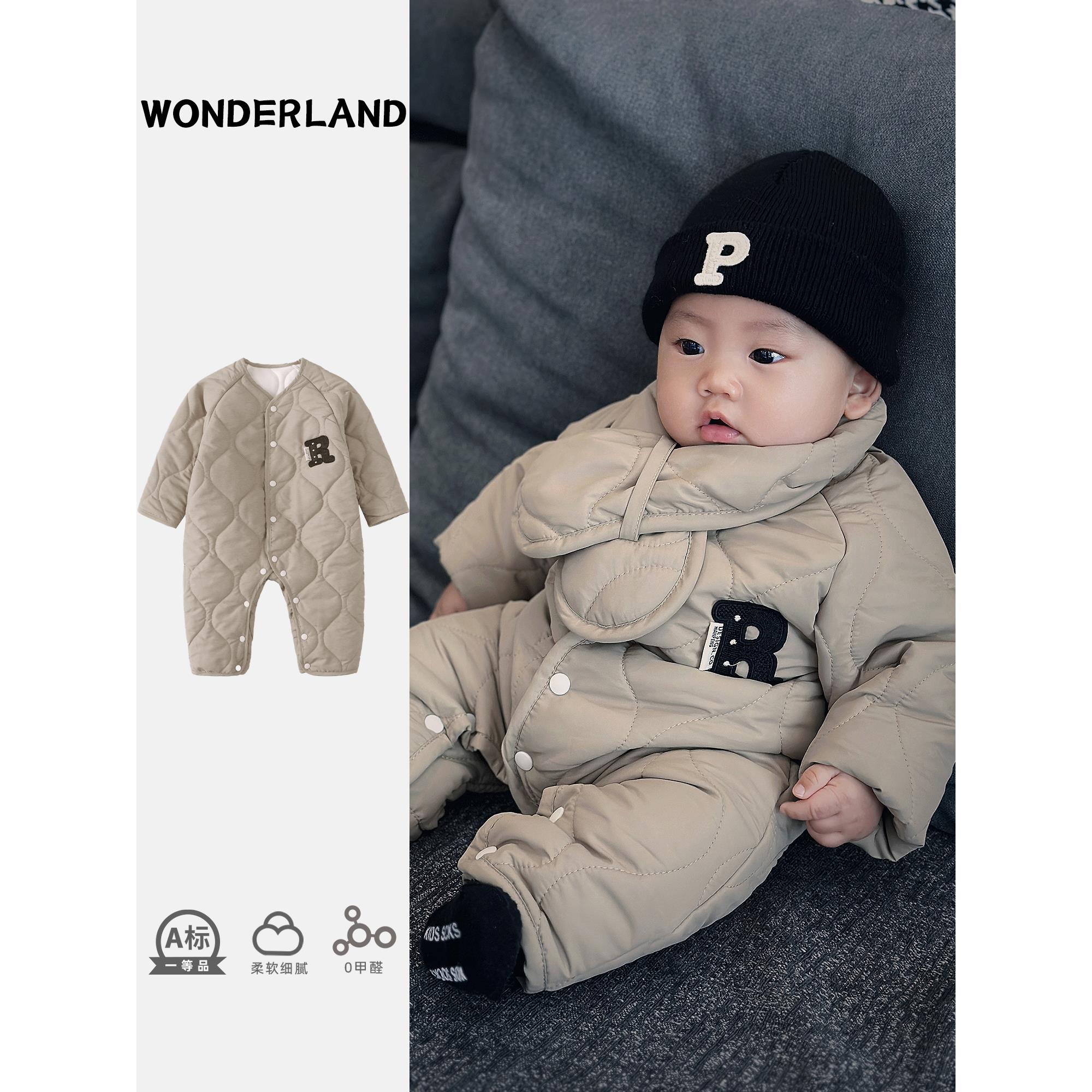 婴儿连体衣冬装保暖男宝宝衣服冬季超萌韩版加绒夹棉外出棉服冬款