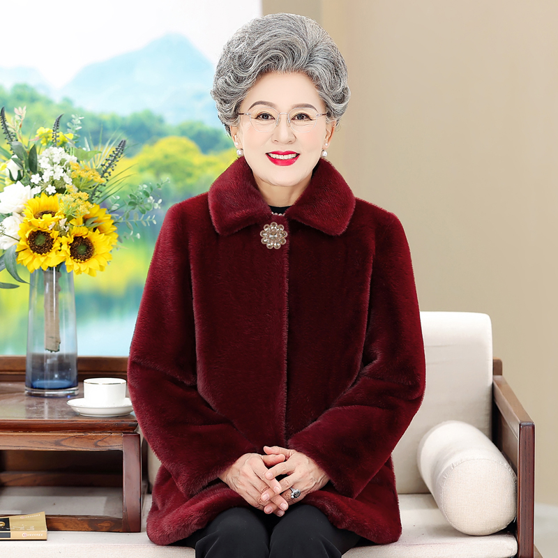 中老年人冬装女外套奶奶装加绒加厚高品质大衣中长款妈妈棉袄衣服