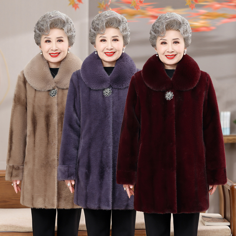 中老年人冬装女奶奶仿皮草女大衣老人冬装加厚棉袄外套妈妈棉衣服