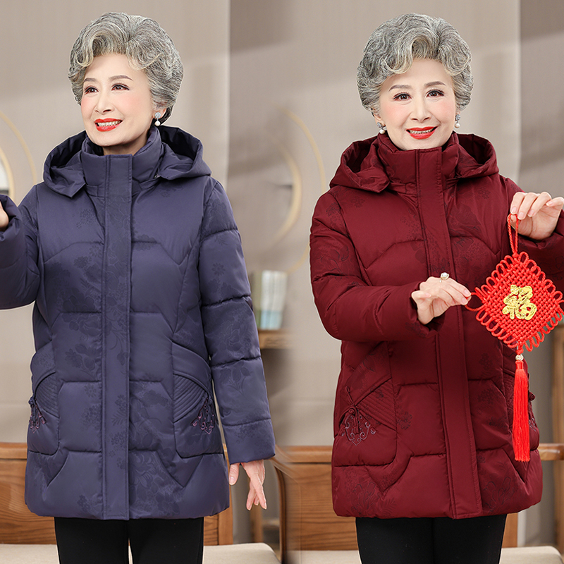 老年妈妈冬装加厚棉衣中长款老太太棉袄保暖棉服外套女奶奶装上衣