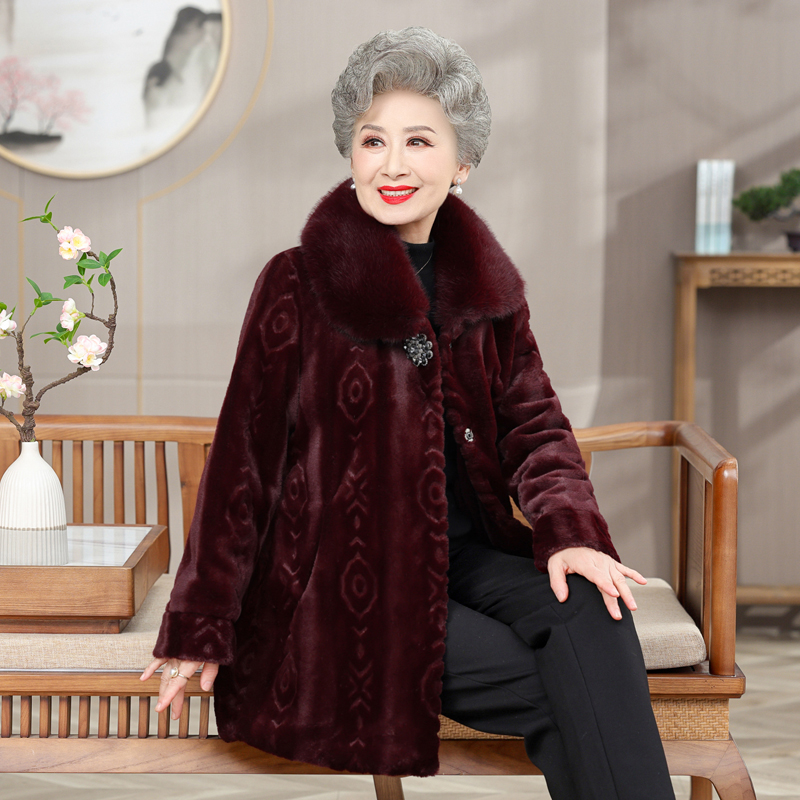 中老年人冬装女大衣老人衣服妈妈装加厚上衣加棉奶奶装仿皮草外套