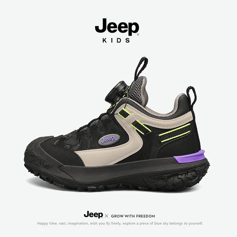 jeep童鞋男童2023新款儿童运动鞋旋转纽扣女童老爹防滑秋冬款黑色