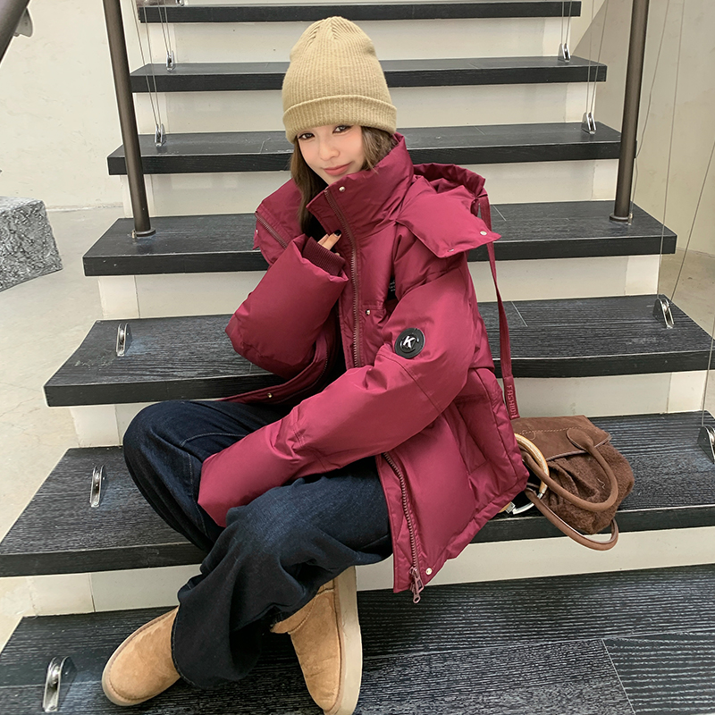 安可拉红超好看连帽棉服外套女冬季2024新款小个子短款加厚面包服