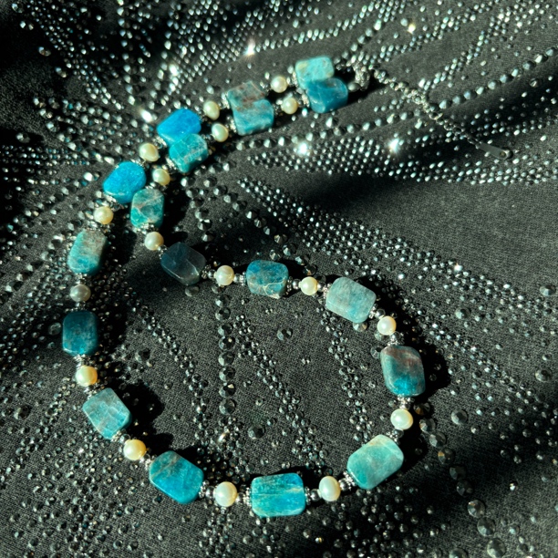 钛钢石英石项链 兰陵灰串珠珍珍项链