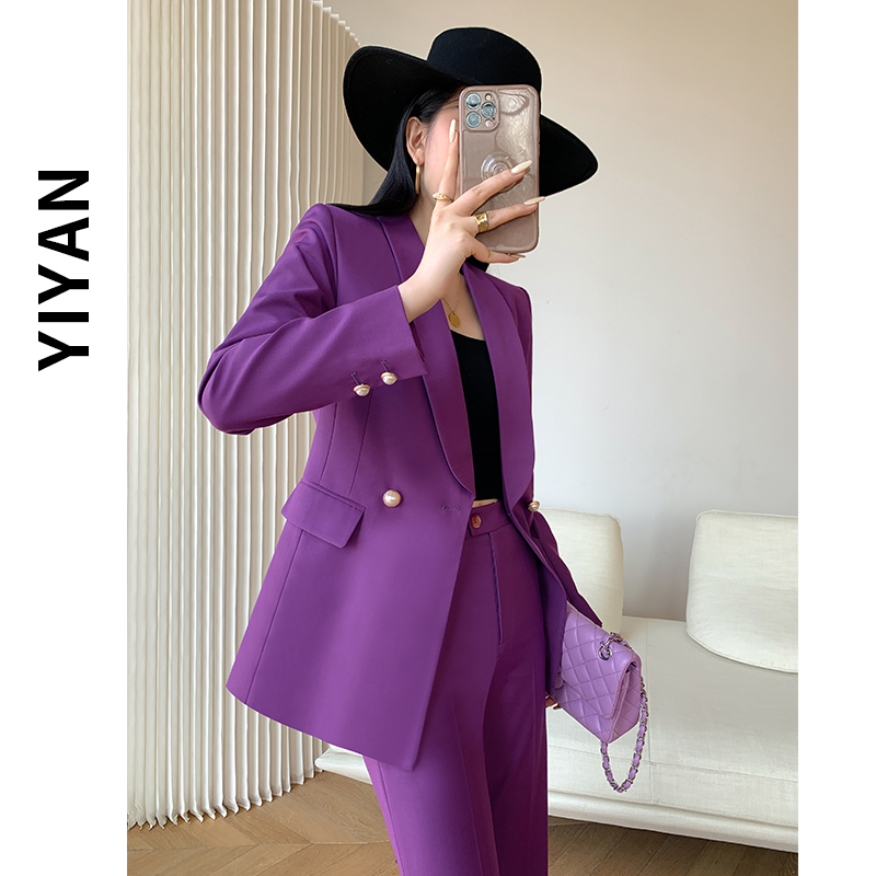 【邑颜轻奢】高级感西装套装女士管理层职业西装紫色洋气轻熟风2621