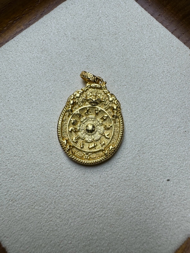 925银银制品 S925银镀金文玩饰品九宫八卦双面金刚杵吊坠