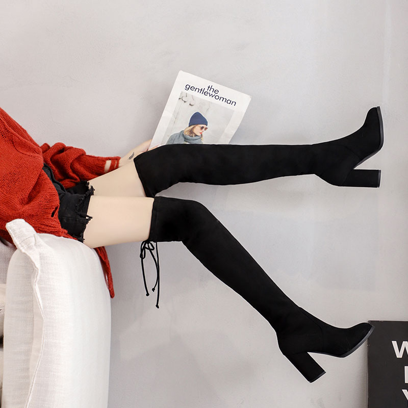 红蜻蜓牌过膝长靴女2023新款秋冬加绒过膝靴高跟长筒靴粗跟瘦瘦靴