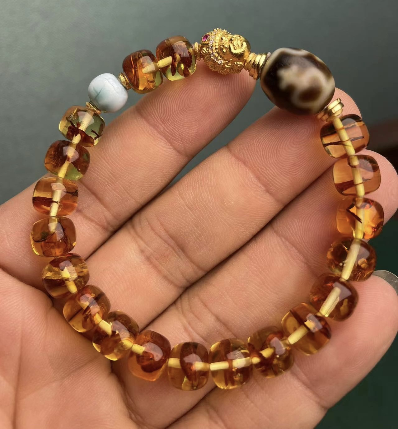 小青|手工设计达洛宝瓶玛瑙花珀多宝手串6574G