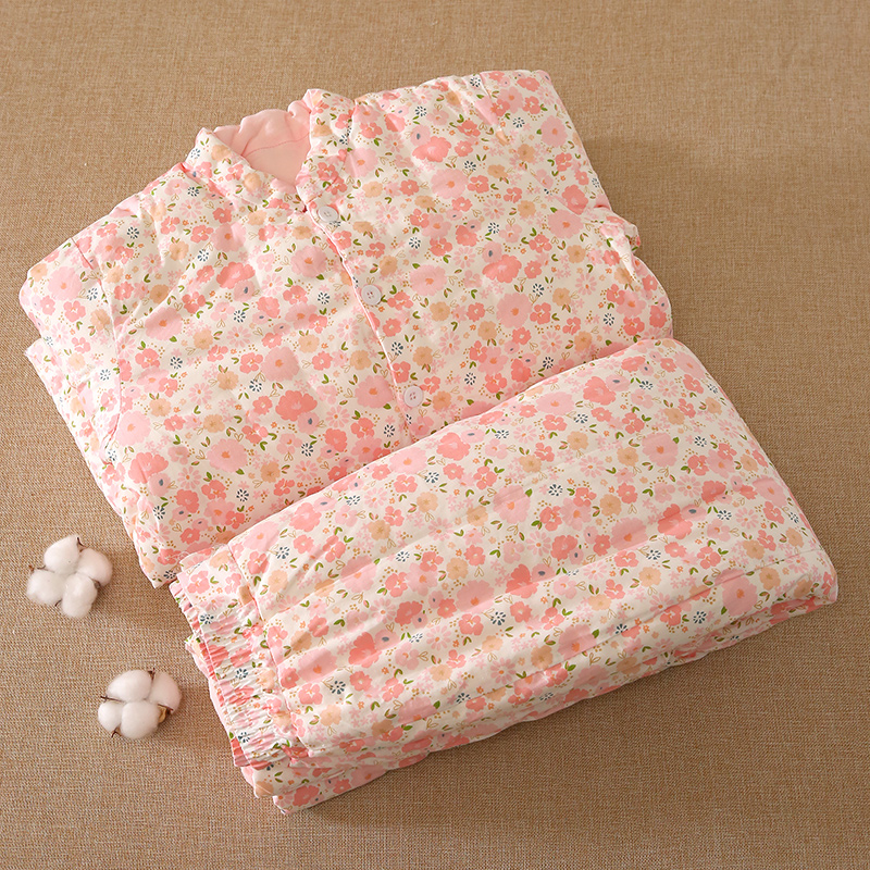 棉花手工棉衣女士妈妈款棉袄棉裤套装成人加厚保暖外穿碎花冬季