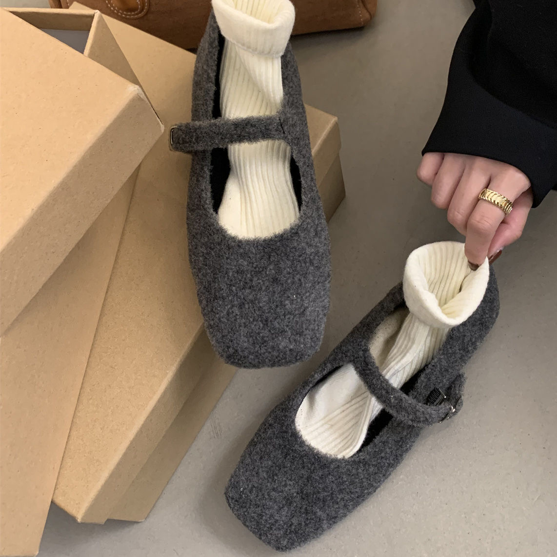 新款加绒平底单鞋晚晚鞋2025春秋冬季毛毛鞋女外穿软底舒适豆豆鞋