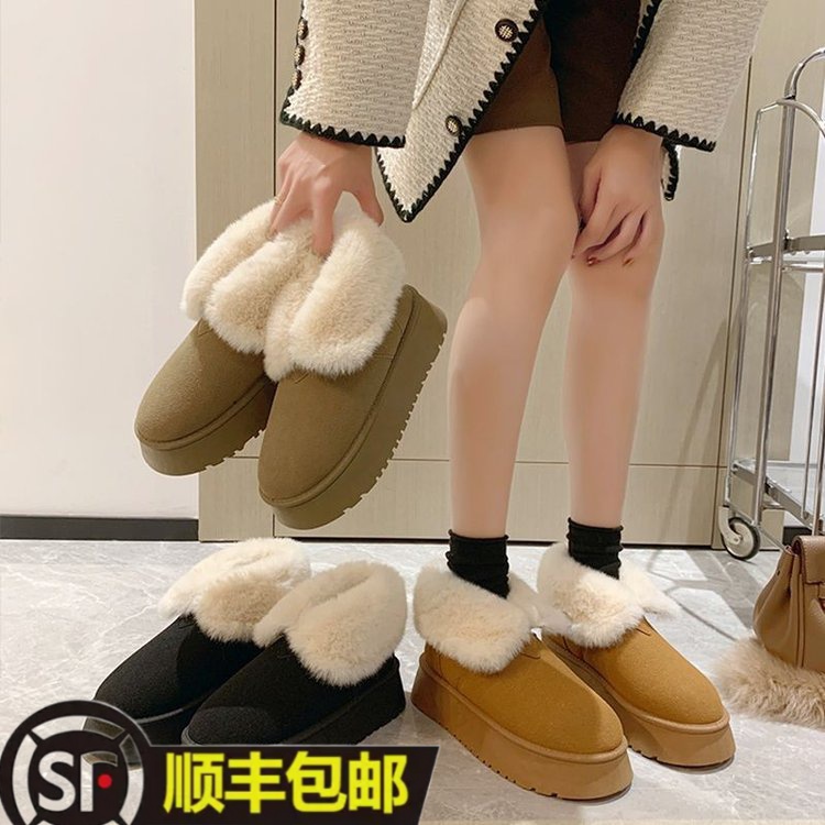 冬季新款韩版翻毛领平底百搭保暖加绒加厚外穿雪地靴秋冬雪地靴