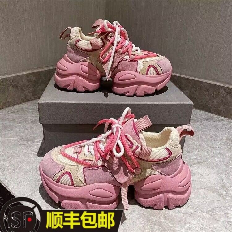 网红百搭超火拼色轻便厚底松糕老爹鞋运动鞋休闲小个子女士鞋时尚