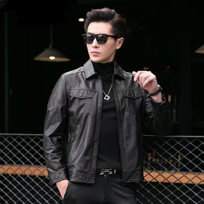 直播间为主私拍随机发货男士皮衣春秋时尚休闲潮流修身韩版翻领