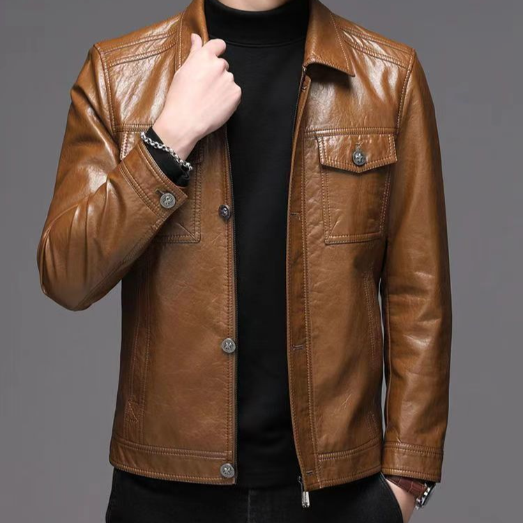 直播间为主私拍随机发货男士皮衣中老年高档休闲爸爸中年青年翻领