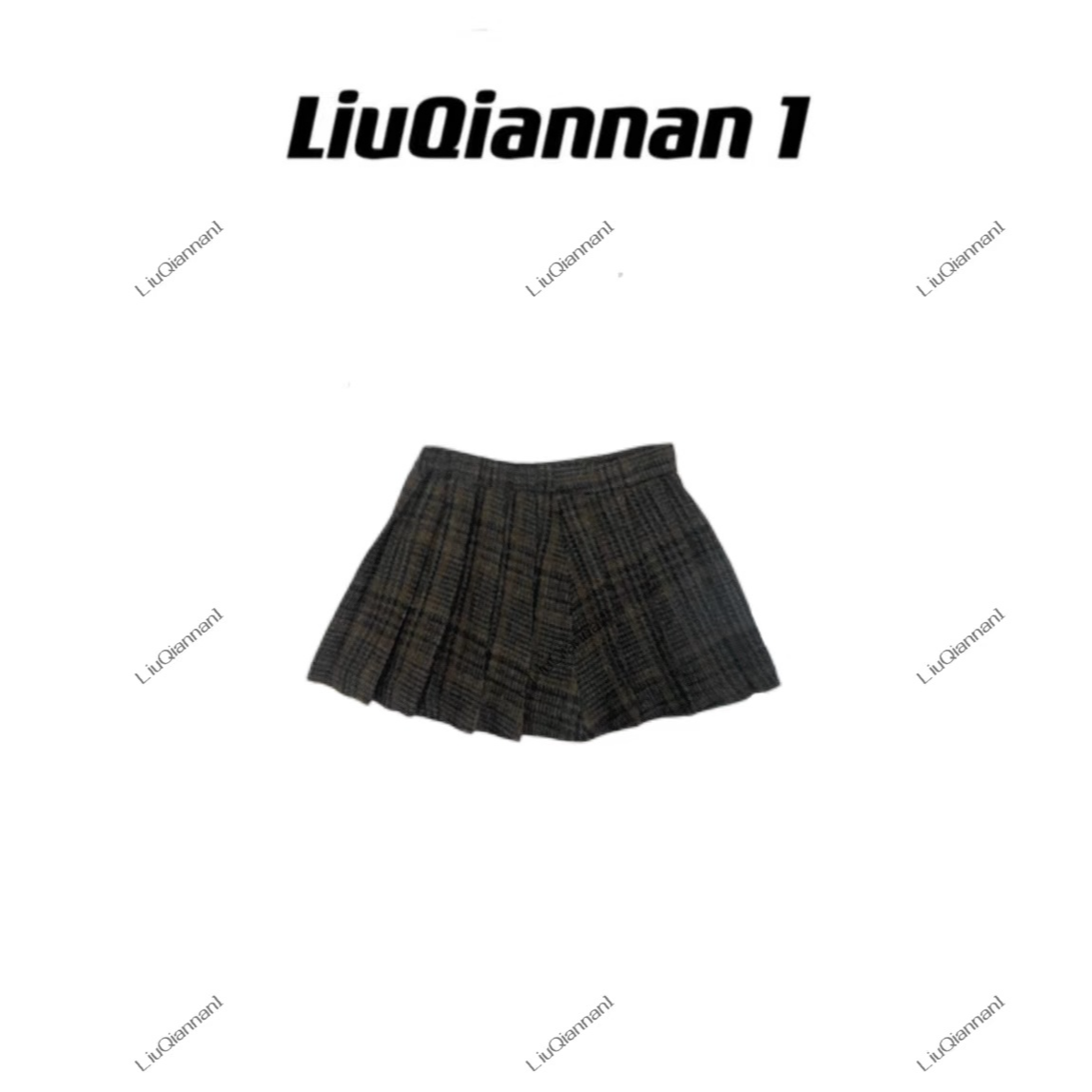 【8077】毛呢格子通勤气质百褶裙