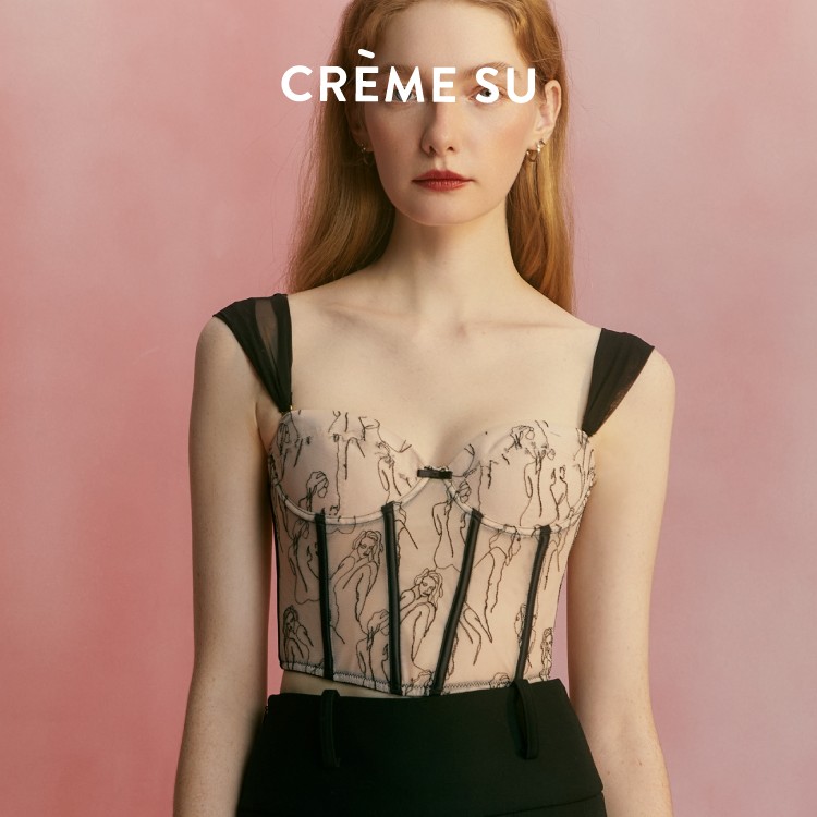 CremeSu原创人像系列刺绣鱼骨胸衣女法式吊带可外穿背心式抹胸