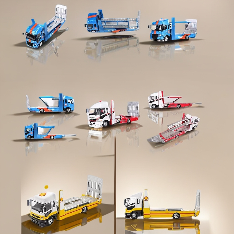 GCD1:64三菱扶桑双层拖车运输车海湾石油运输车工程车合金车模型