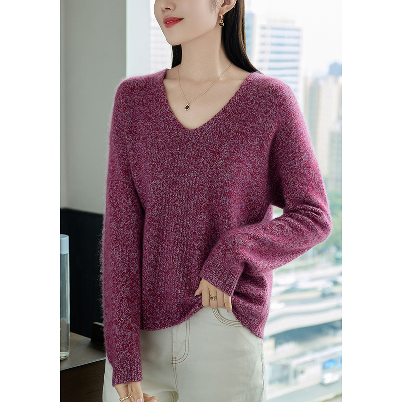 三五七针重磅加厚花纱羊毛衫100%纯羊毛针织打底宽松套头V领羊绒
