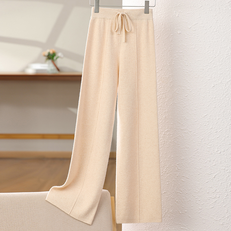 羊毛裤子100%纯羊毛中缝裤休闲阔腿裤宽松长裤羊绒针织秋冬加厚
