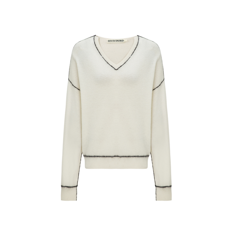 IIIVIVINIKO 2025SS"羊毛羊绒混纺"V领套头羊毛衫M510131636A