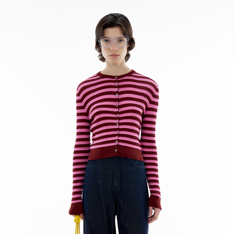 IIIVIVINIKO 2024SS"丝光处理棉纱"条纹长袖针织开衫C410229610B