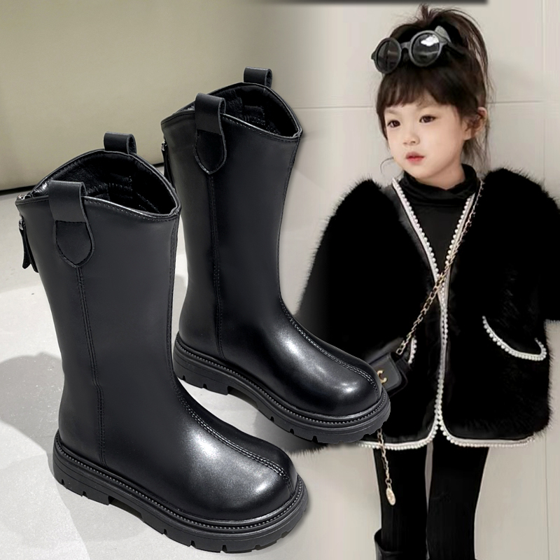 女童美拉德秋季儿童靴子2024冬款加绒二棉小童长筒靴轻盈软底百搭