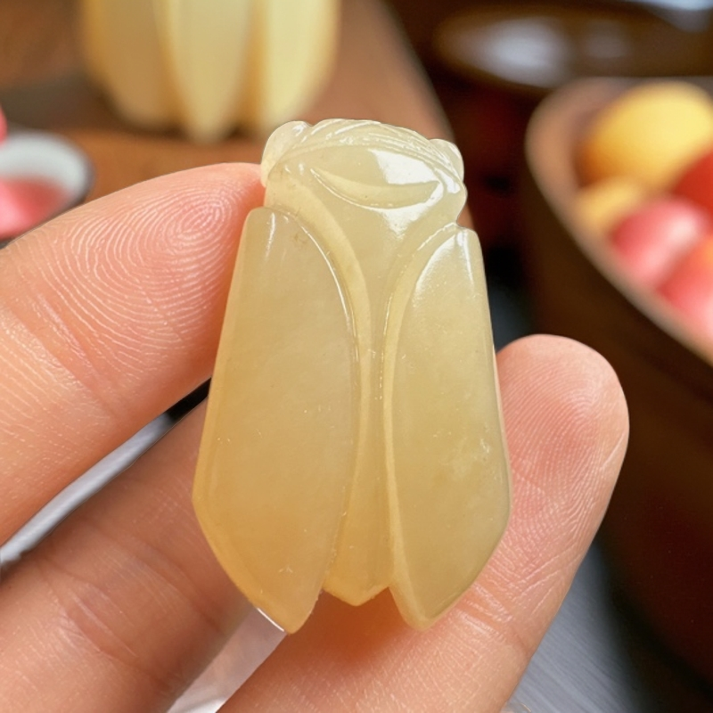 汉八刀蝉｜一鸣惊人｜新疆和田玉且末糖料知了知足常乐吊坠