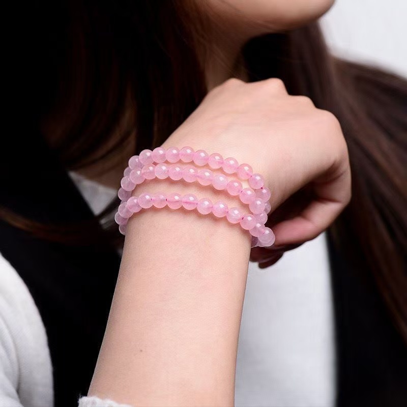 天然粉水晶多圈手链女冰底粉晶手串白月光桃花粉闺蜜礼物芙蓉石