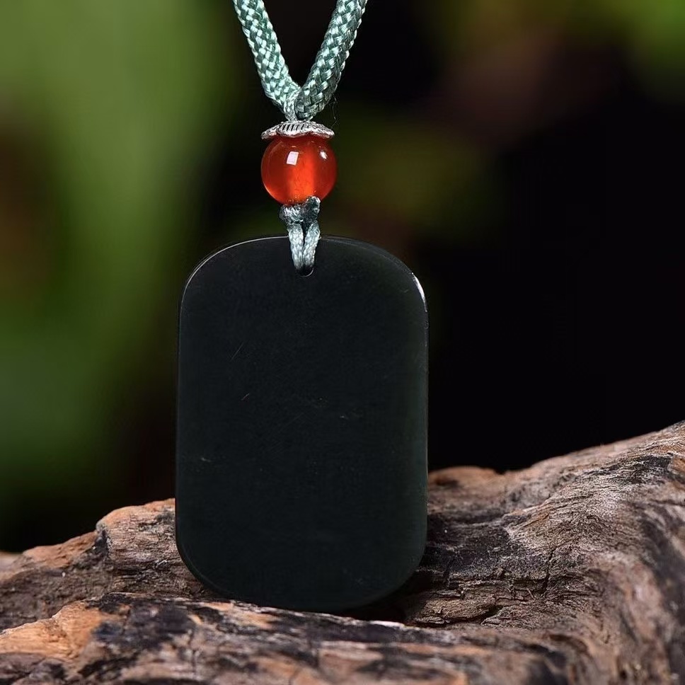 天然和田玉平安牌塔青玉石吊坠无事牌青玉玉佩挂件男女款双面小众