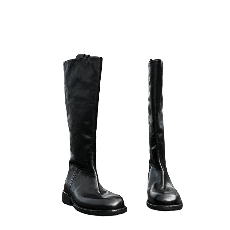 【Fashion】马皮/跟高4CM/圆头高筒显瘦长靴复古水工艺靴切尔西靴