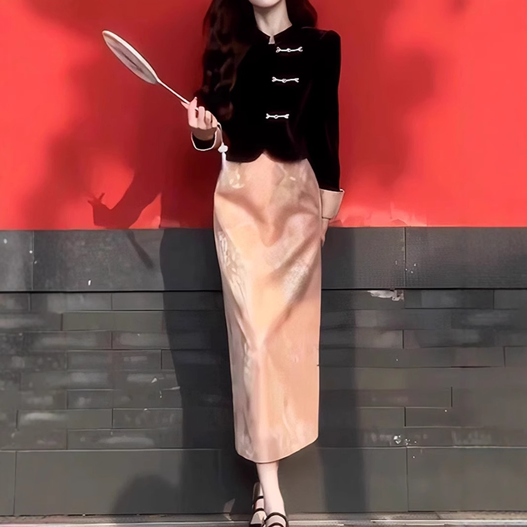 绘秋<77>新中式斜门禁上衣+半身裙高级感优雅气质半身裙套装