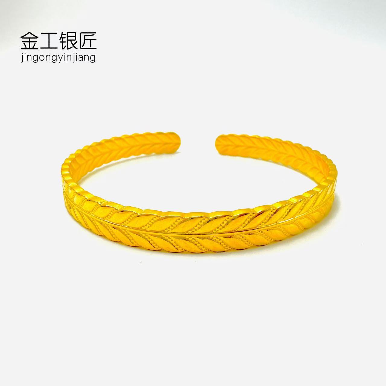 足银手镯 闪沙麦穗开口手镯 时尚精美大气经典