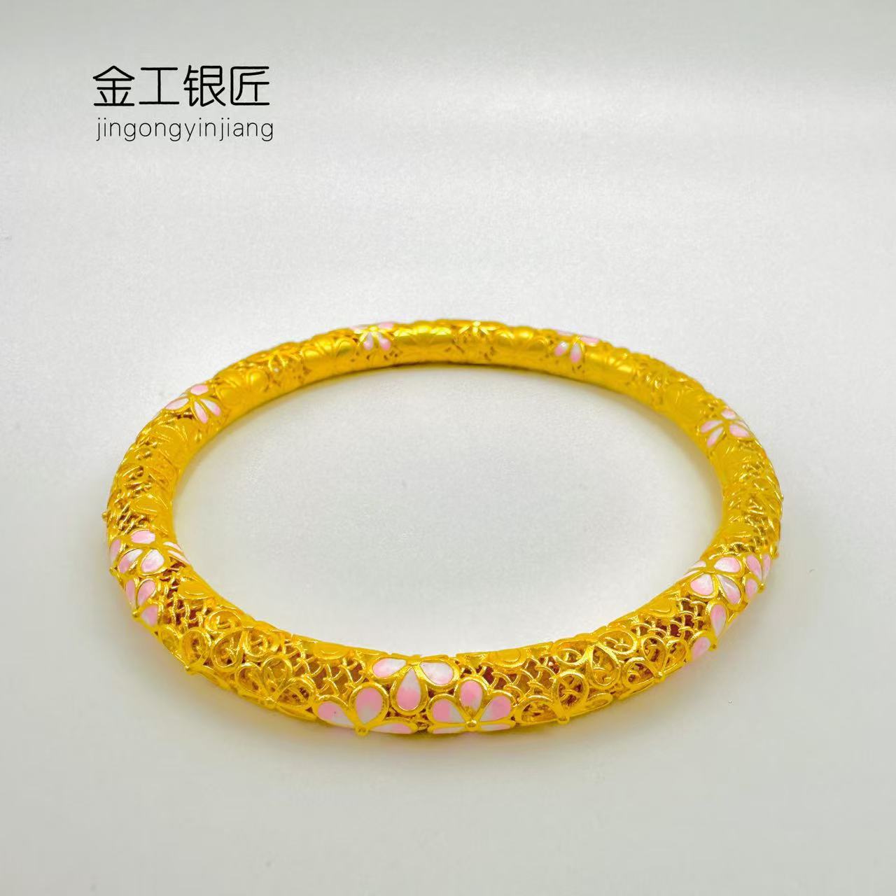 足银手镯 镂空樱花手镯 经典大气精美手工