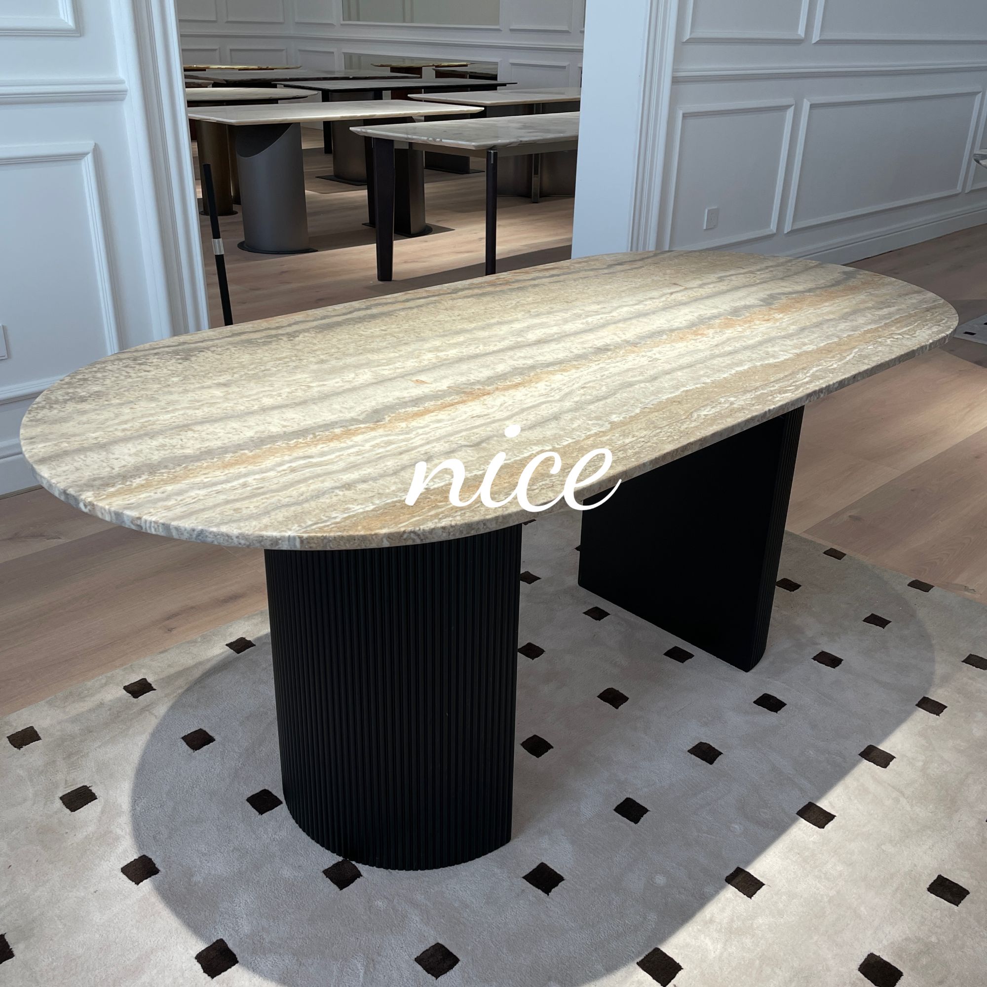 NICE·奢石-银灰洞椭圆餐桌天然奢石轻奢意式极简风格