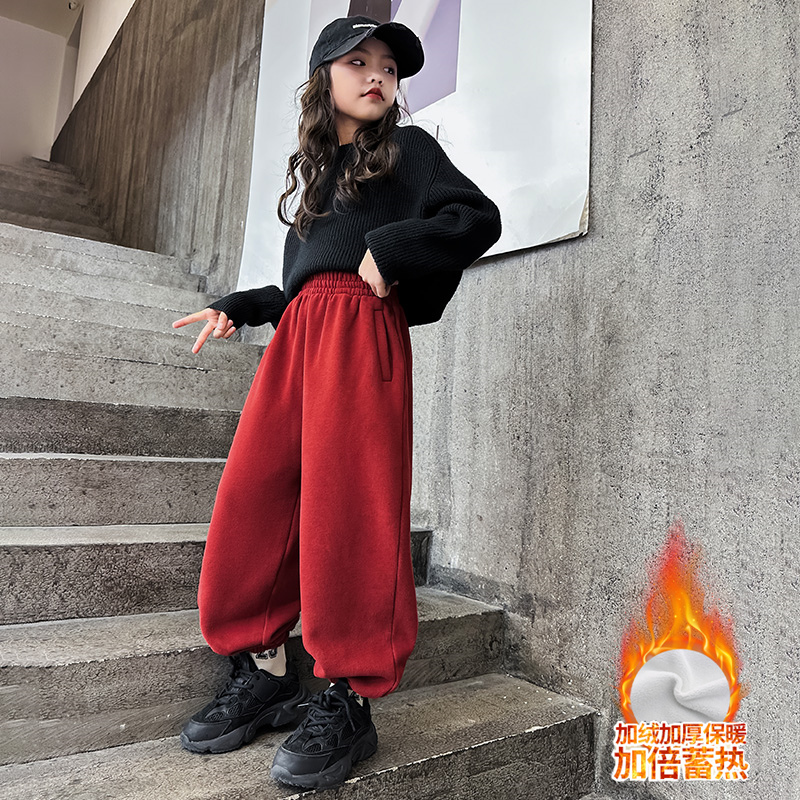 女童加绒长裤秋冬2023新款冬季卫裤儿童休闲运动裤中大童保暖宽松