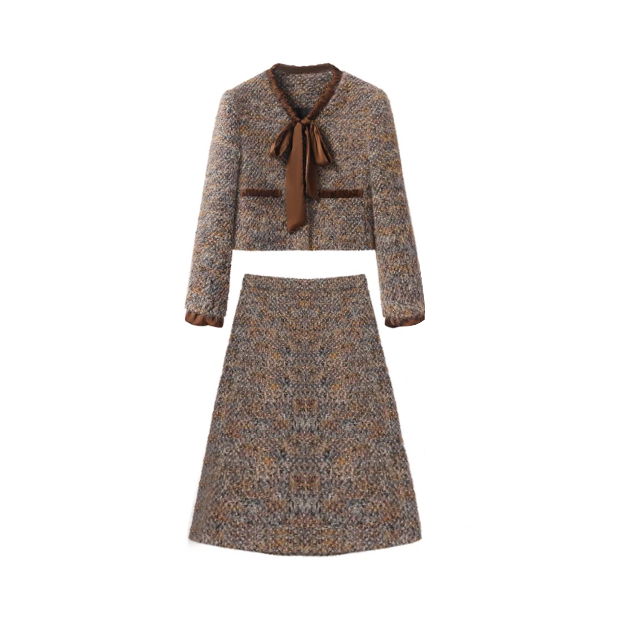 BOSS YI秋季新款女法式名媛风V领夹绒小香风套装8699