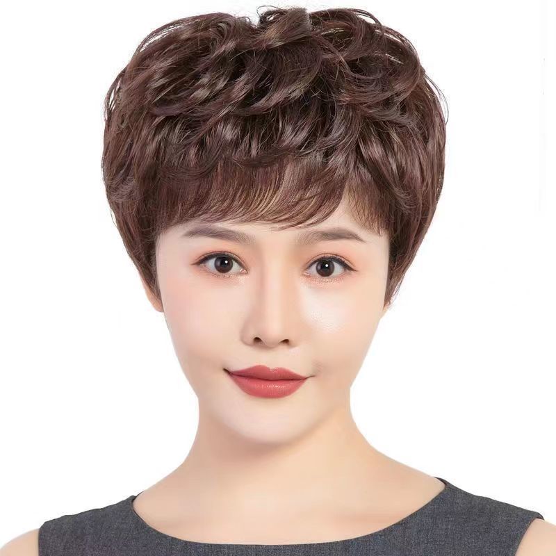 假发真头发薄款中年夏季短款卷发中老年假发假头发夏天戴透气轻薄