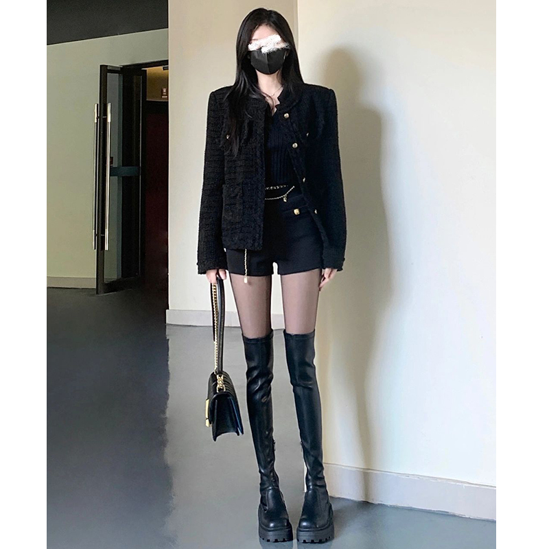 百丽纯爱方糖过膝长靴女高筒靴包腿显瘦显高弹力瘦瘦靴厚底皮靴骑