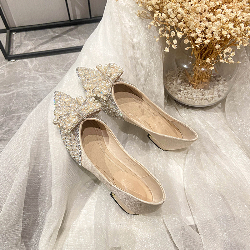 2025年新款仙女风珍珠女鞋粗跟软底软面小单鞋百搭夏季晚晚