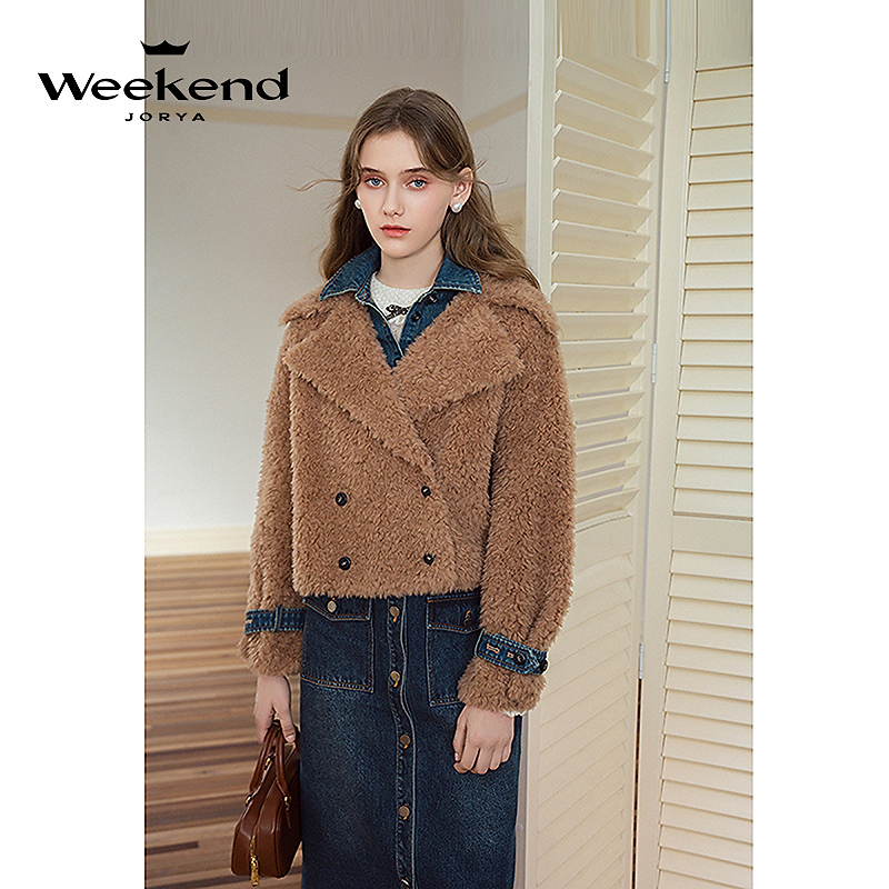 卓雅周末24冬季新款美拉德泰迪牛仔拼接假两件外套Q260931C