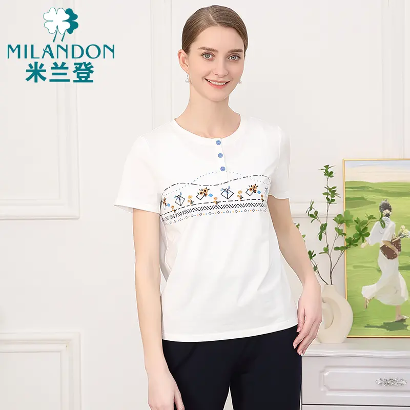 MILANDON/米兰登短袖圆领女T恤2024夏季新款百搭透气DP2T1183