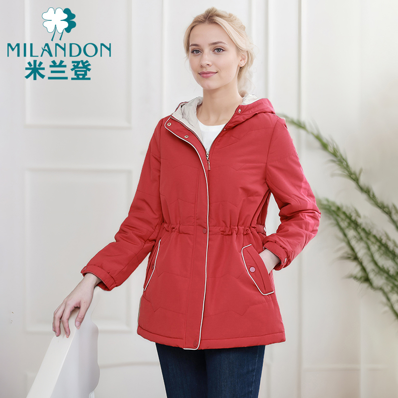 MILANDON/米兰登冬季抽绳收腰棉衣女士宽松保暖厚款外套1O350003