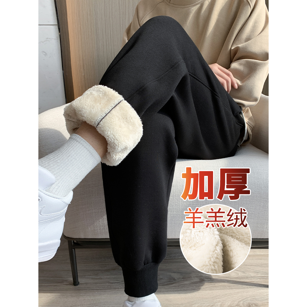 GOOMIL LEE羊羔绒卫裤男冬季加厚休闲裤宽松加绒运动裤百搭束脚裤