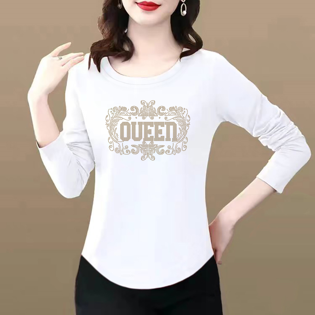 烫钻白色德绒秋冬新款修身保暖长袖T恤衫洋气妈妈减龄上衣ins潮流