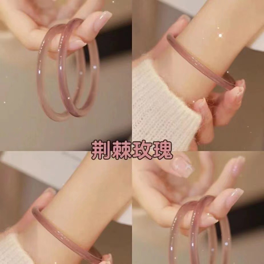 一步一响仿玉琉璃手镯女古风禁步环闺蜜汉服配饰干枯玫瑰叮当镯子