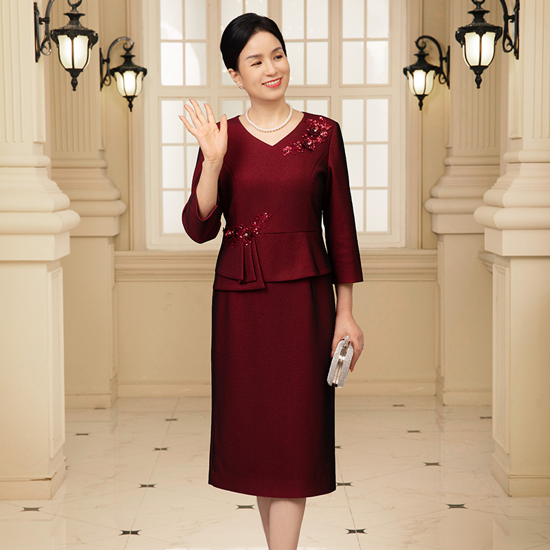 优选喜妈妈喜婆婆婚宴礼服高贵上档次连衣裙年轻婆婆婚宴装